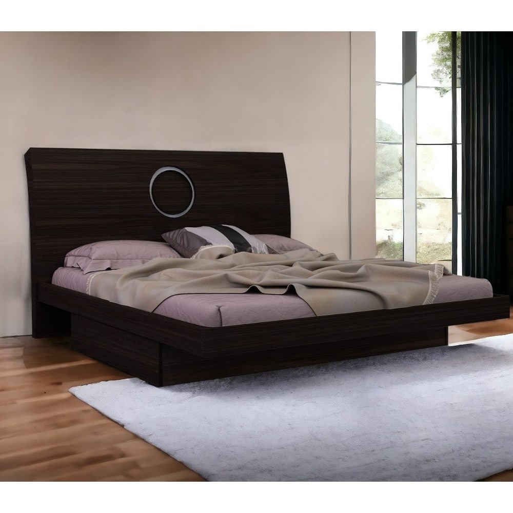 HomeRoots Brown Wood King Bed Frame With Drawer With Drawer Storage