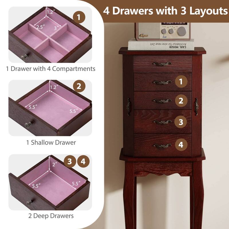 Costway Jewelry Cabinet Storage Chest Standing Organizer Mirror White - See Details