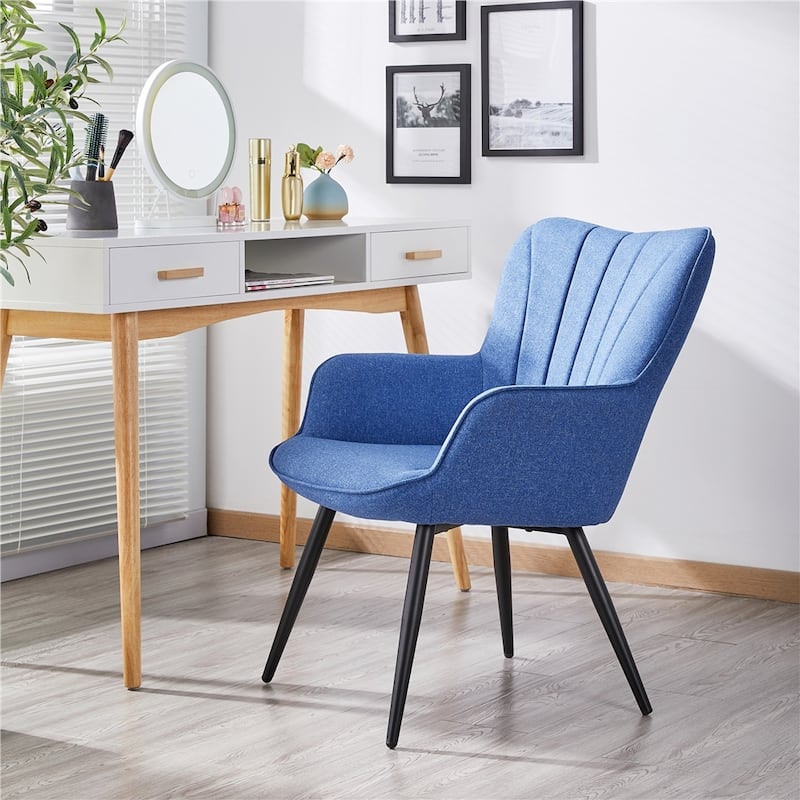 Yaheetech Modern Fabric Accent Chair Pleated Curved Back Armchair
