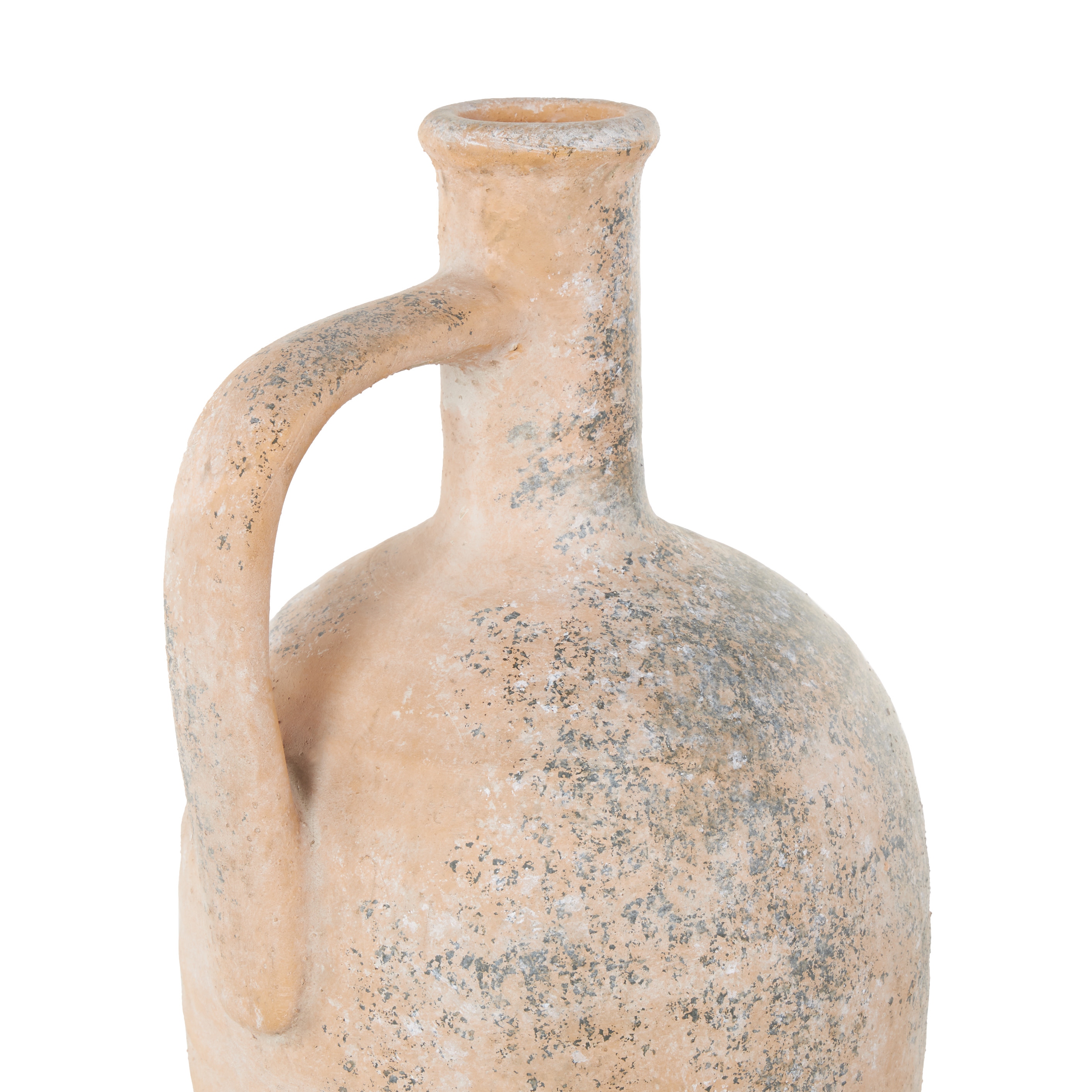 Beige Ceramic Antique Style Distressed Decorative Vase with Handle