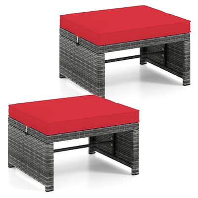 Costway Patio Ottomans Set of 2 PE Rattan Footstools with Removable - See Details