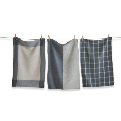 26"L x 18"W Mae Set Of 3 Slate Cotton Waffle Weave Dishtowel Kitchen Towel Blue Machine Washasble