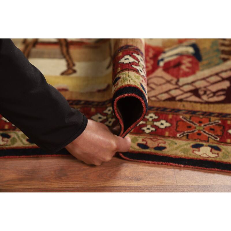 Vegetable Dye Karabagh Oriental Rug Hand-Knotted Wool Carpet - 4'2" x 5'11"