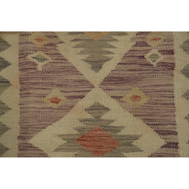Hand Woven Oriental 100% Wool Carpet Southwestern Tribal Beige & Ivories Kilim Area Rug - 6' 11'' X 5' 0''