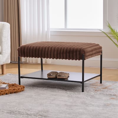 30.7"W Modern Ottoman Coffee Table,Upholstered Bench Footrest with Wood Storage Shelf