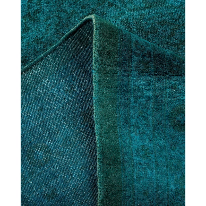 Overton Hand Knotted Wool Vintage Inspired Modern Contemporary Overdyed Blue Area Rug - 12' 3" x 16' 7"