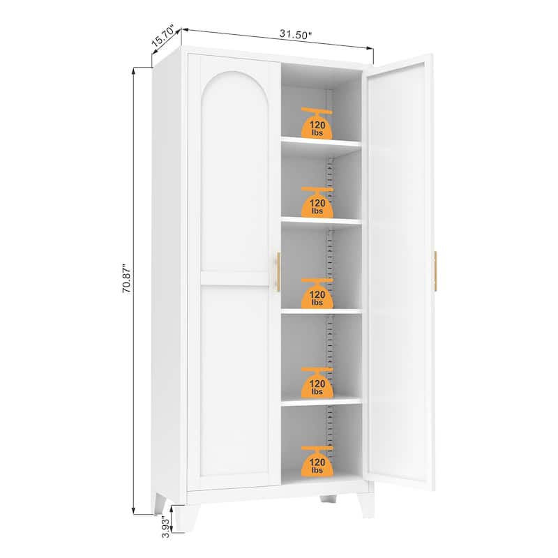 Anmytek White Metal Storage Cabinet with 2 Doors and Adjustable Shelves for Bedroom, Living Room