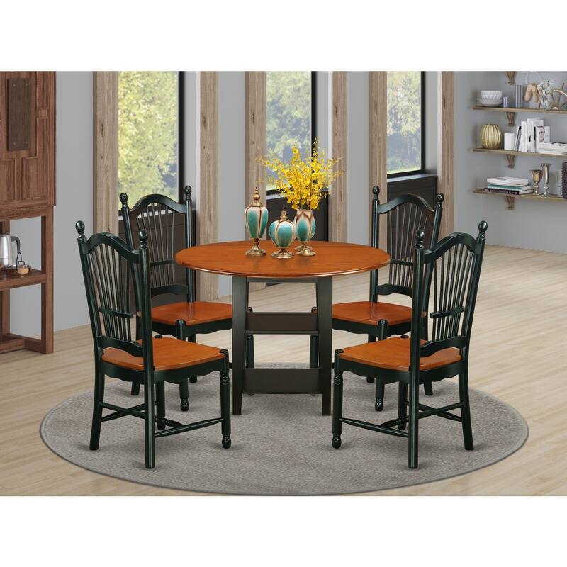 HomeStock 5-Pc Black and Cherry Finish Solid Wood Top - Round Dining Room Set - Seats-4