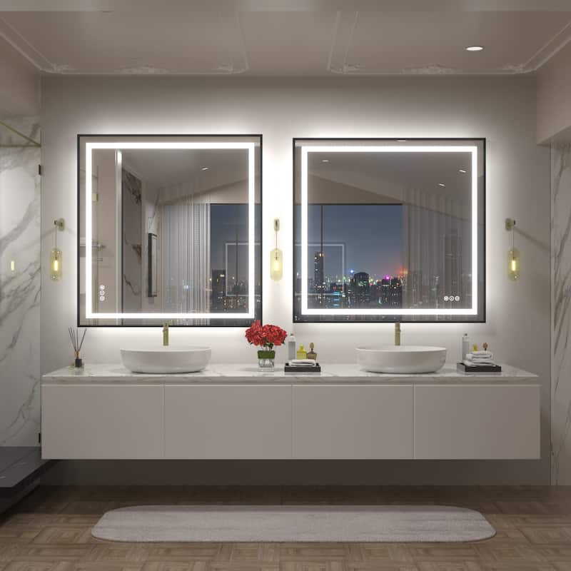 Black Metal Framed LED Front Light and Backlit Anti-Fog Wall Bathroom/ Vanity Mirror