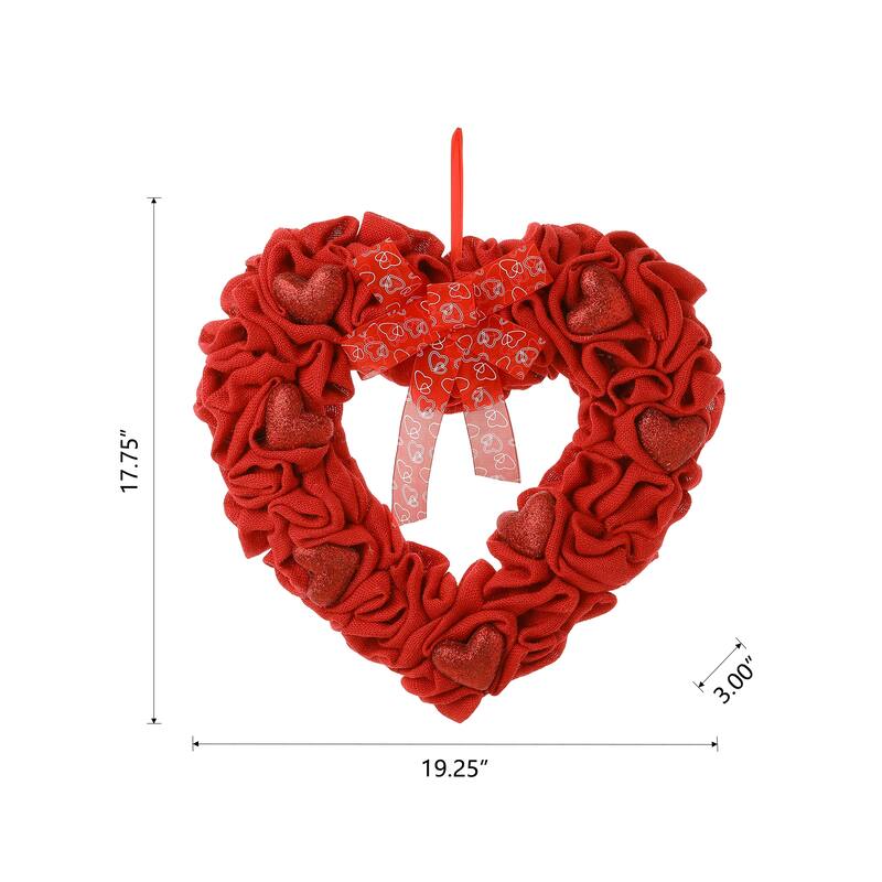 Glitzhome 19.25"L Fabric Valentine's Heart Wreath