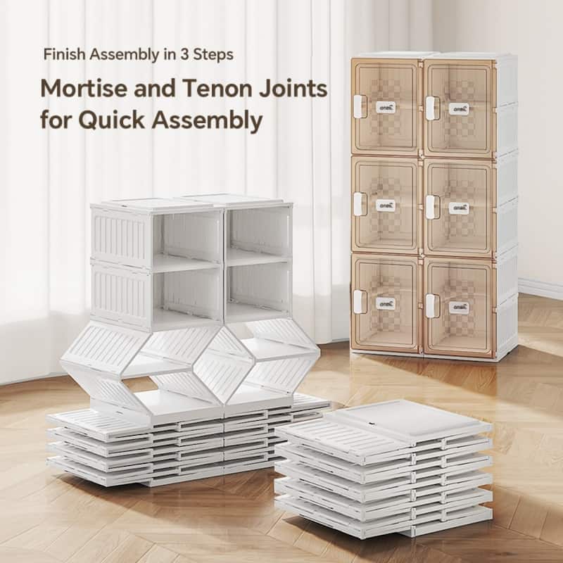 Foldable Shoe Storage Box with Transparent Magnetic Door and Dustproof Organizer for Home