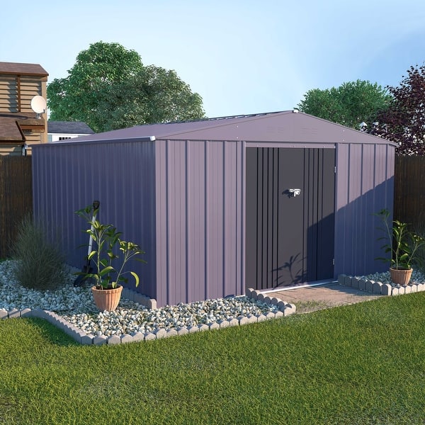 slide 2 of 36, VEIKOUS Outdoor Metal Storage Shed with Lockable Door and Air Vents for Garden