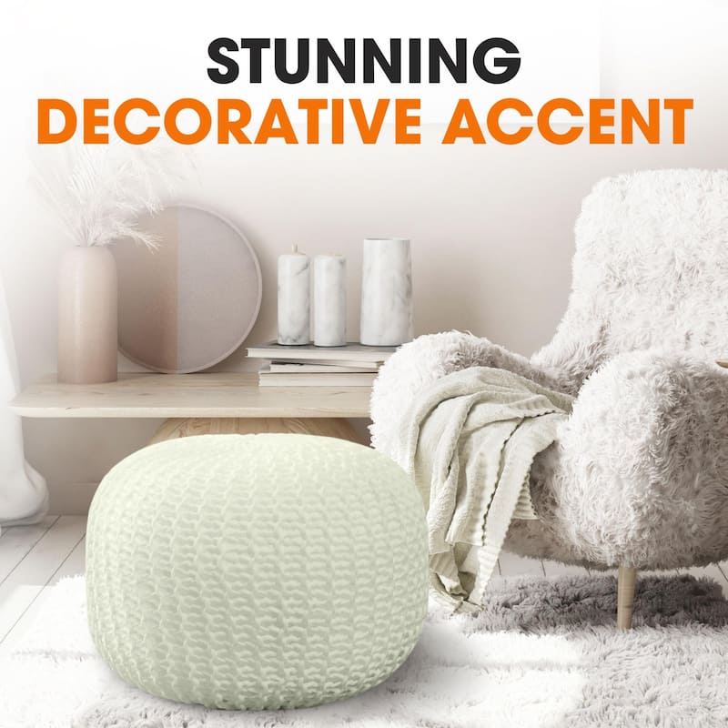 Cheer Collection Decorative 18-inch Chunky Hand-knit Pouf Ottoman