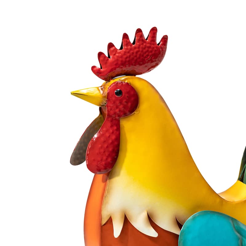 21"H Metal 3D Vibrant Standing Rooster Garden Statue by Glitzhome