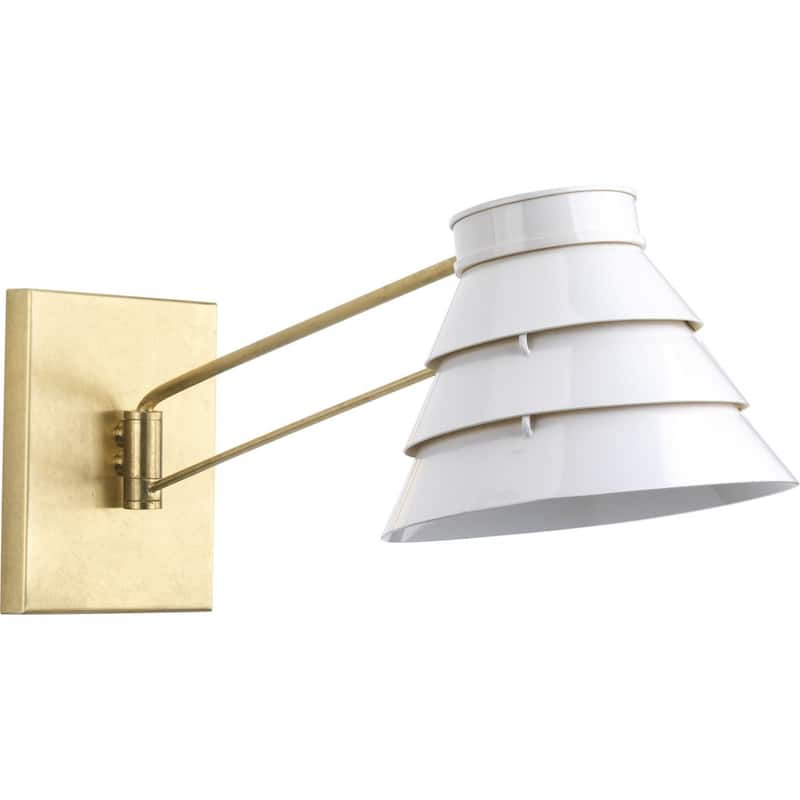 POINT DUME® Onshore Collection Brushed Brass Swing Arm Wall Sconce - 8.875 in x 22.5 in x 11.75 in - 8.875 in x 22.5 in x 11.75 in