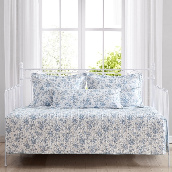 Laura Ashley Walled Garden Cotton Blue 4 Piece Daybed Cover Set Overstock 33888971