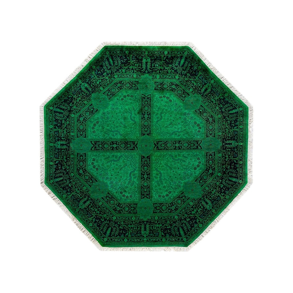 Contemporary Overdyed Wool Hand Knotted Octagon Area Rug - 5' 1" x 5' 1"