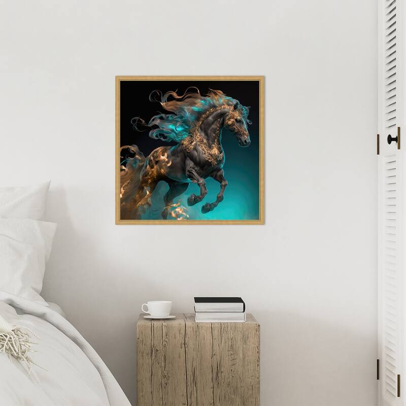 Fiery Stallion by Jake Fouracre Framed Canvas Wall Art Print - Sylvie Bright Gold