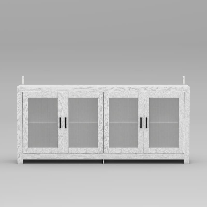 Acrylic Doors Creative White/Brown Buffet Sideboard Bookcase Accent Storage Cabinet: Elegant Storage with Rich Wood Grain Finish