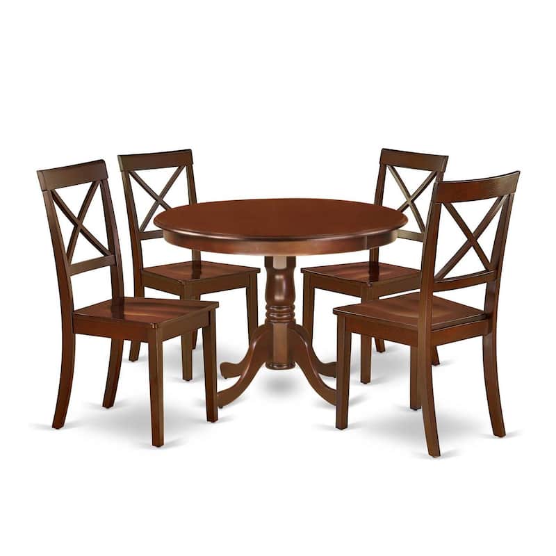 Victorian Dinette Set for 4 - 42 Inch Round Table & 4 Chairs - Mahogany Finish Dining Room Furniture