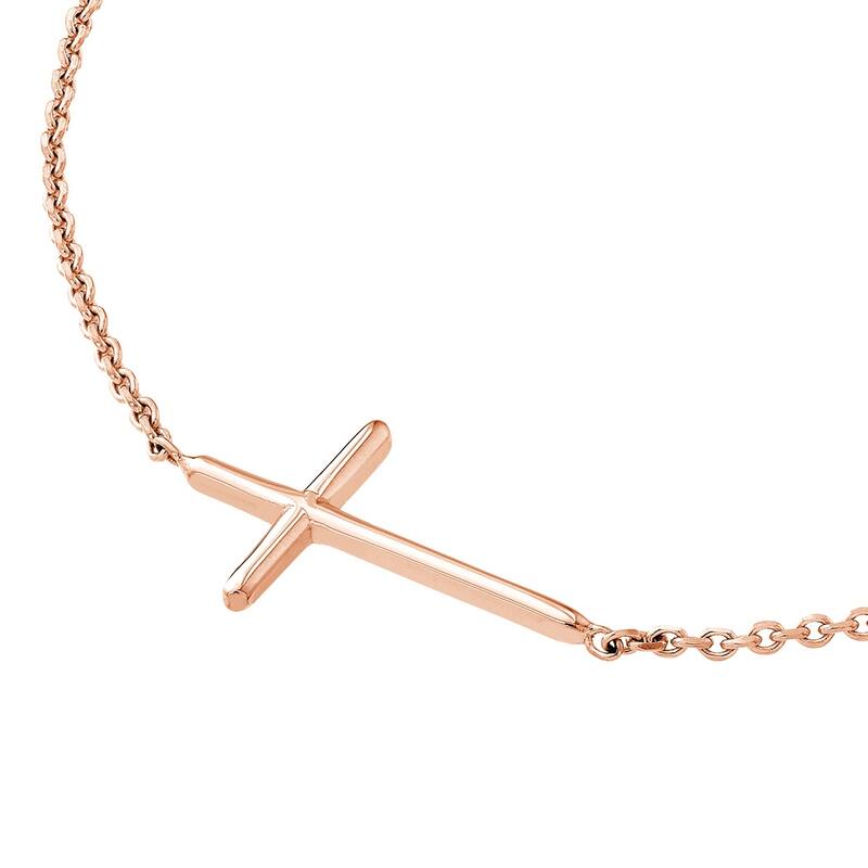 Curata 14k Yellow, Rose or White Gold Side ways Mini Cross Adjustable Necklace, 18"