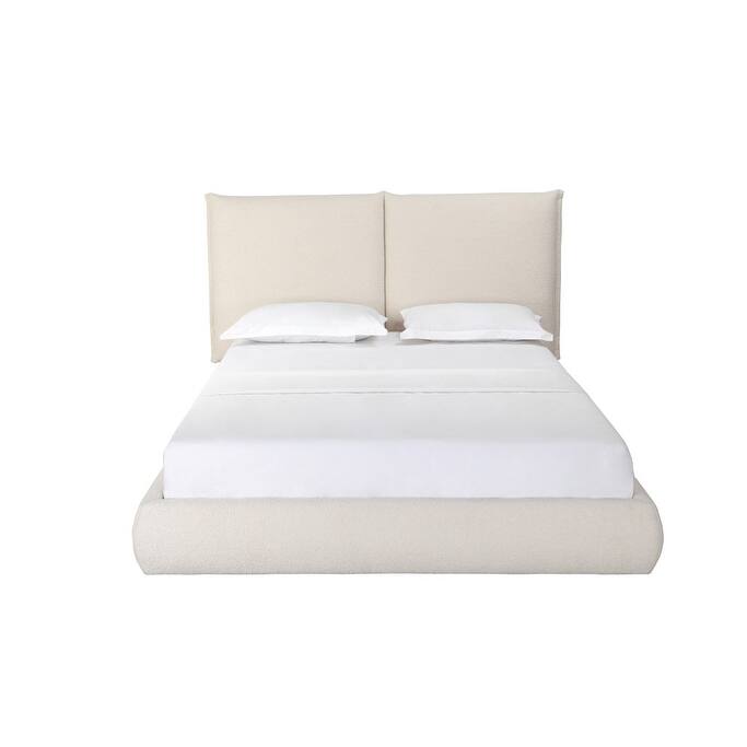 HomeRoots Beige Tufted Boucle Queen Bed Frame