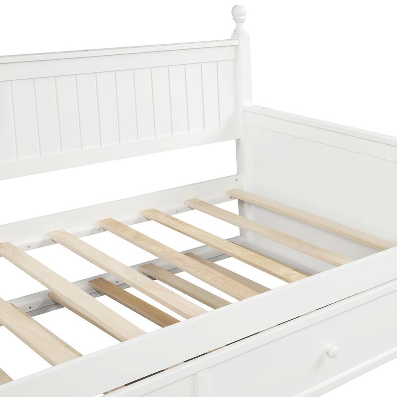 Twin Size White Wood Daybed with Trundle, Space-Saving Dual-Use Bed Frame