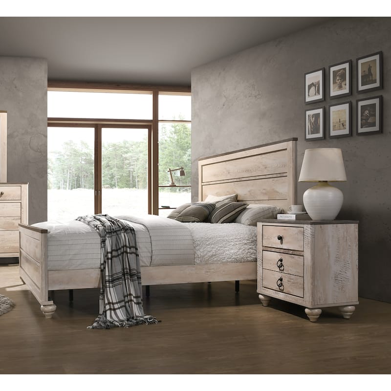 Imerland Contemporary White Wash Finish 3-Piece Bedroom Set-King Bed and Two Nightstands - Walnut Brown
