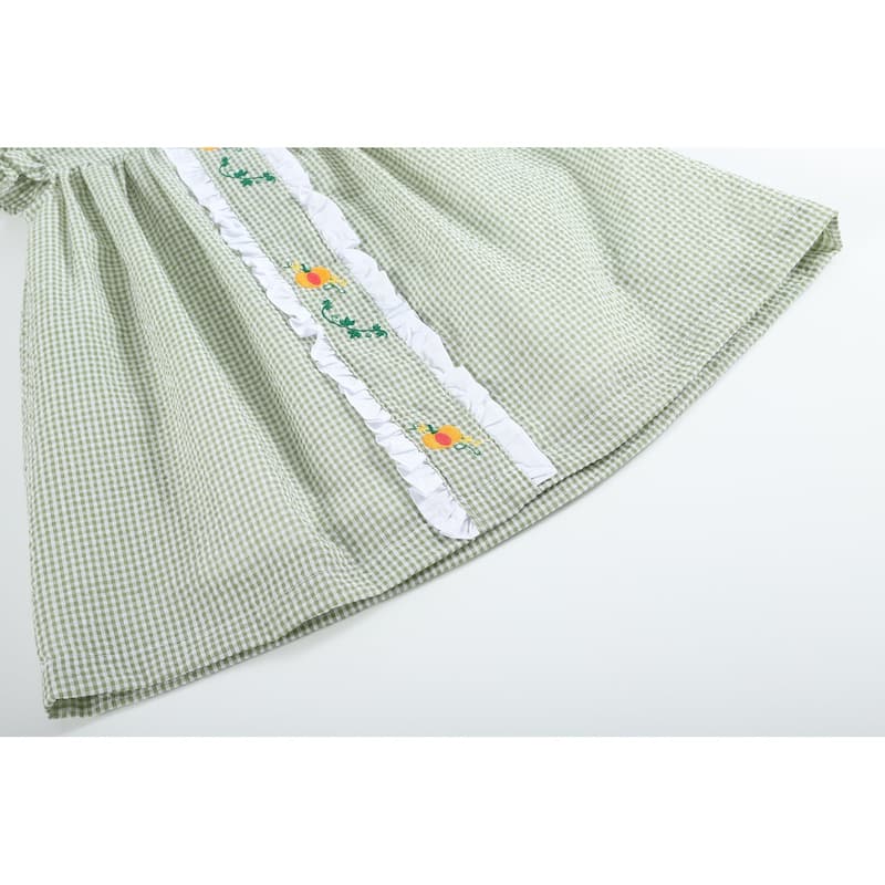 Lil Cactus Green Gingham Pumpkin Peter Pan Collar Dress