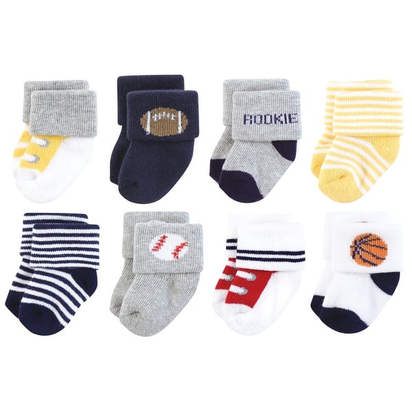slide 1 of 1, Hudson Baby Infant Boy Cotton Rich Newborn and Terry Socks, Sports Rookie 0-6 Months - Sports Rookie