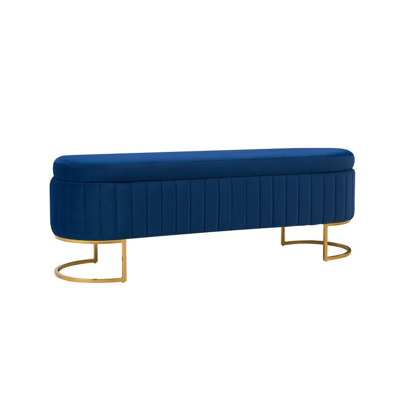 Sara Mid-Century Modern Upholstered Storage Bench Internal Grid With Metal Legs by HULALA HOME
