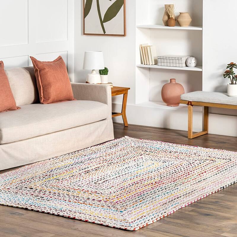 Handmade Flatweave Cotton Ivory | Multi Reversible Traditional Boho Area Rug for Living Room, Kitchen, Bedroom Home Decoration