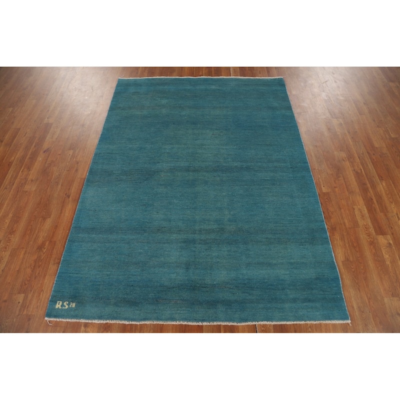 Light Blue Modern Gabbeh Oriental Area Rug Hand-Knotted Wool Carpet - 4'10" x 6'6"