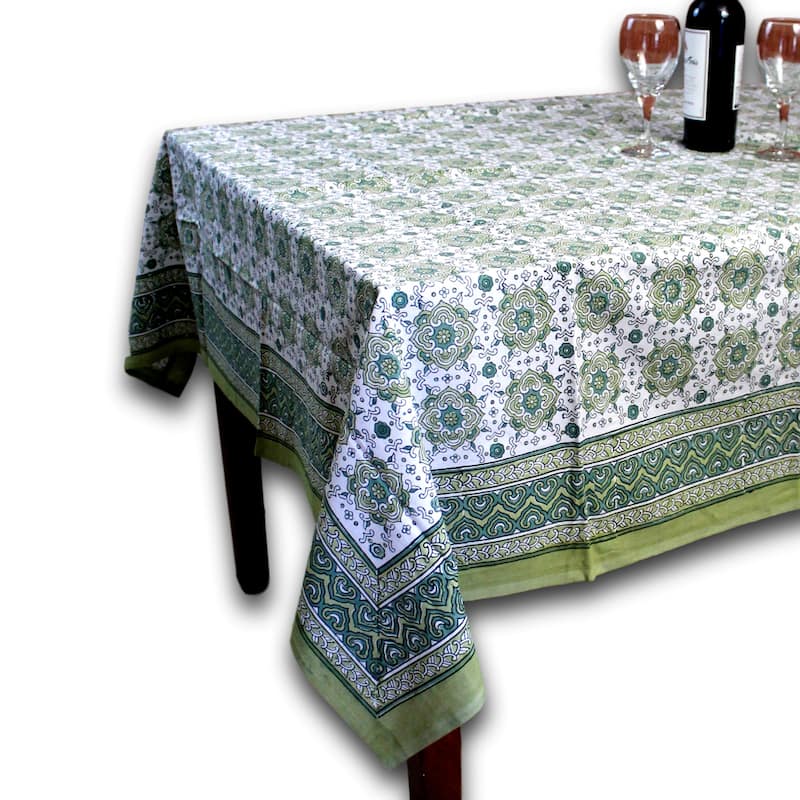 Cotton Pristine Floral Diamonds Tablecloth Rectangle - 60 x 90 in - Green