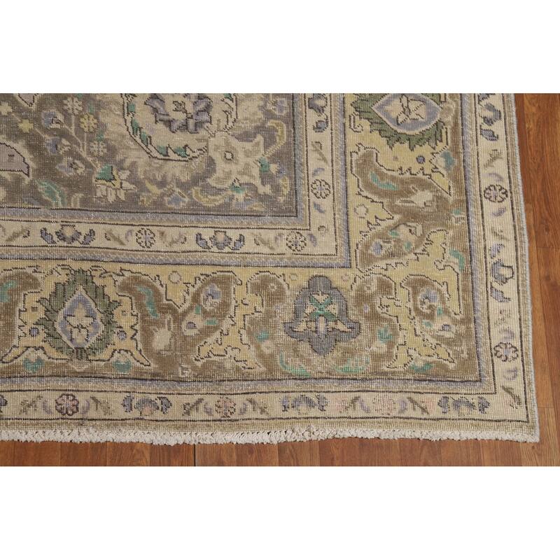 Traditional Grey Tabriz Persian Vintage Area Rug Handmade Wool Carpet - 9'7" x 12'7"