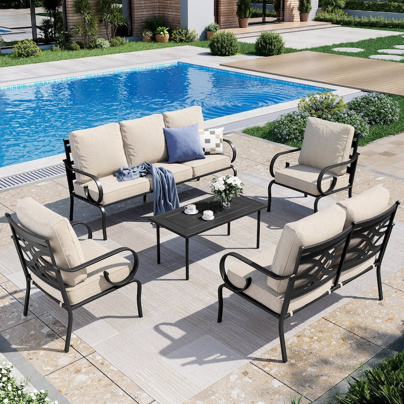 MAISON ARTS 5/7-Seat Patio Conversation Set with 3-Seat Sofa, 2/4 Single Chairs, 2-Seat Sofa and 1 Coffee Table - Set 2 - 5-Piece