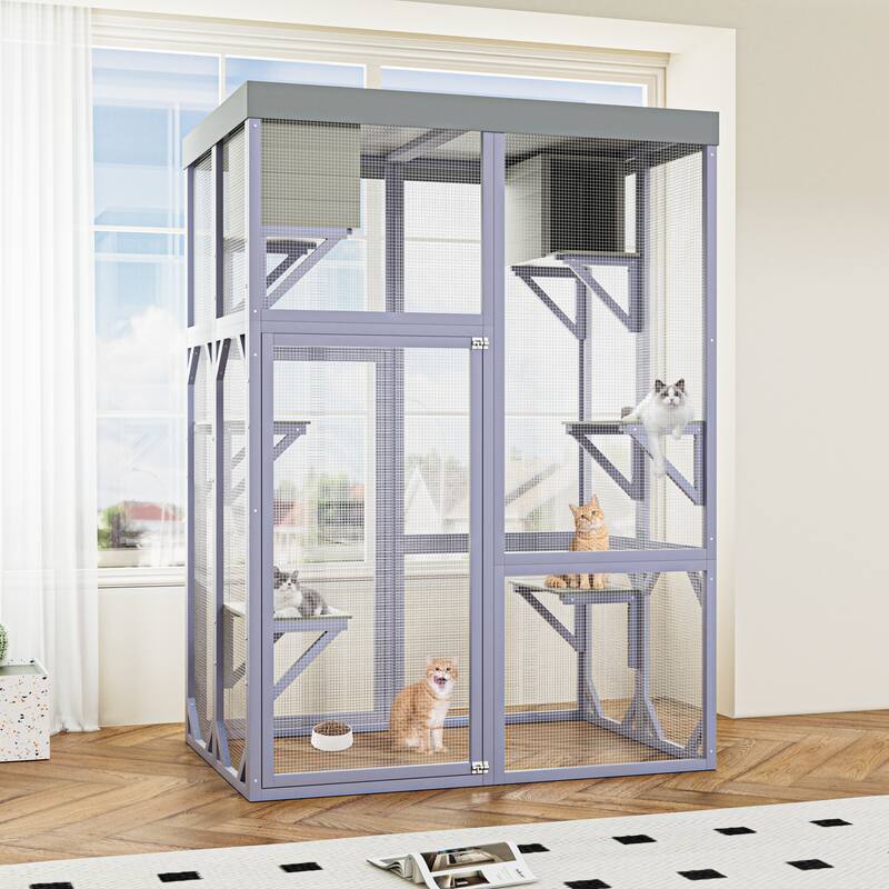 Catio Outdoor Cat Enclosure, Large Wooden at Playpen House Patio, Cat Cage Playpen with 4 Platforms & 2 Napping Houses