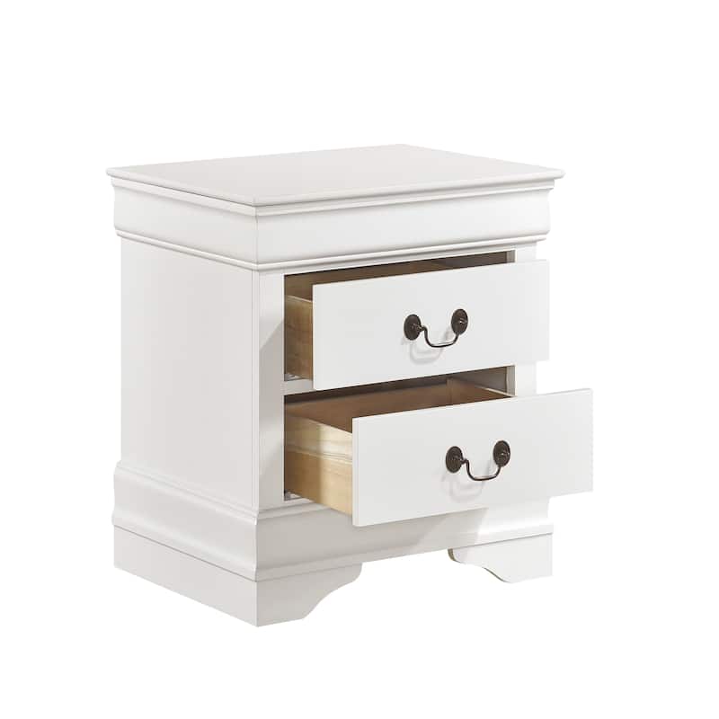 Traditional Wooden Nightstand, Bedside Decorative Table with Antique Nickle Handles Drawers, Side Table with Wooden Countertops