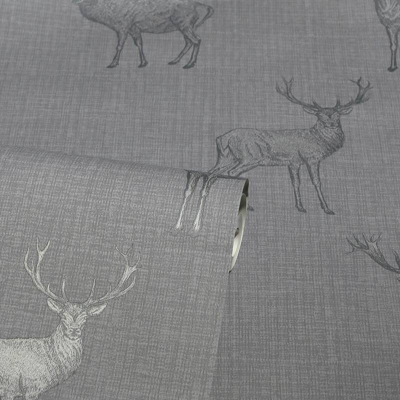 Arthouse Hank Grey Stag Wallpaper