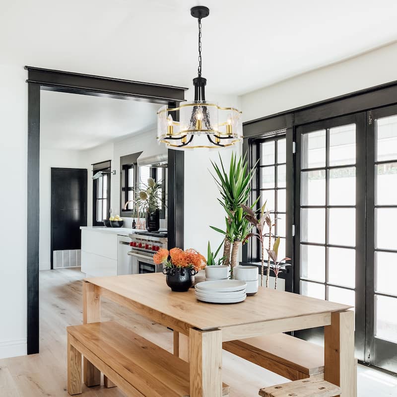 18.9inch modern simple design 5 light pendant with flower metal frame and water ripple glass decorative piece for multiple rooms