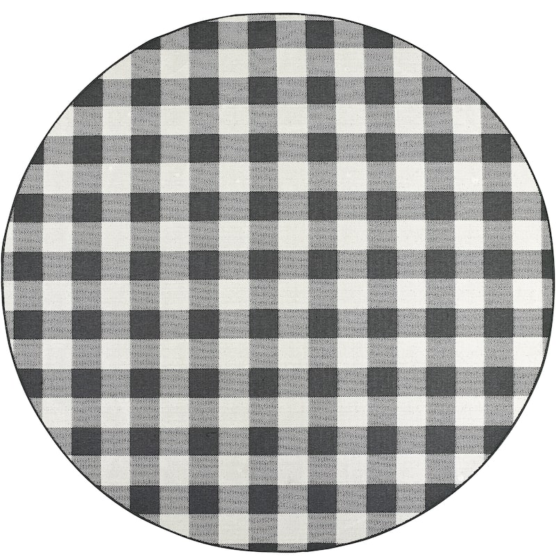Style Haven Gingham Check Indoor/Outdoor Area Rug.. - 7'10" Round - Black