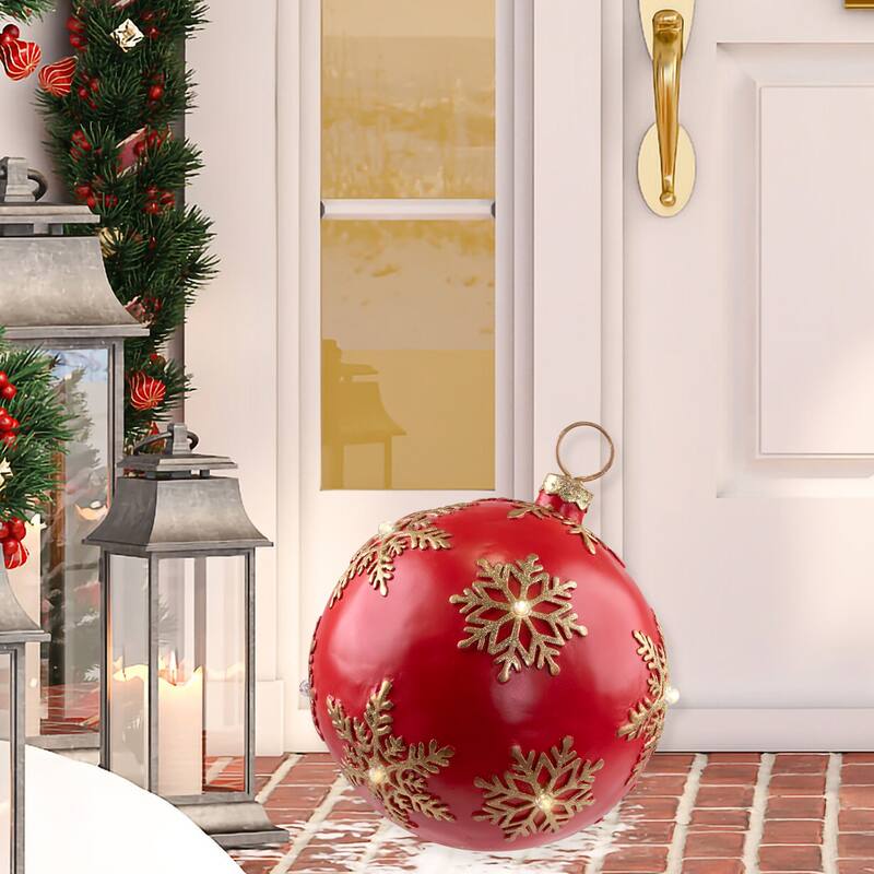12-Inch Red Gold Large Christmas Ball Ornament Tabletop LED Decoration