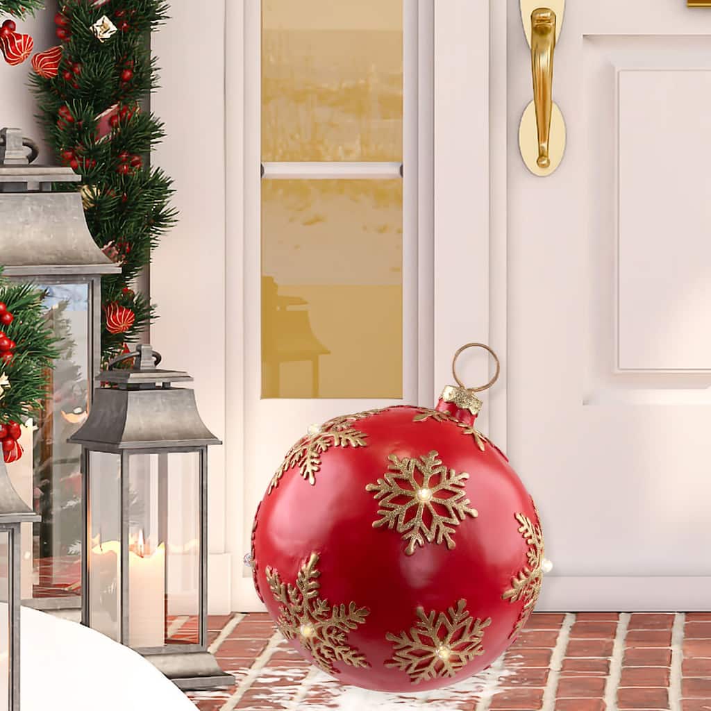 12-Inch Red Gold Large Christmas Ball Ornament Tabletop LED Decoration