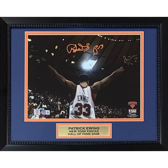 Patrick Ewing Autographed New York Knicks Signed 11x14 Basketball Framed Photo Beckett COA - 8'6" x 11'6"