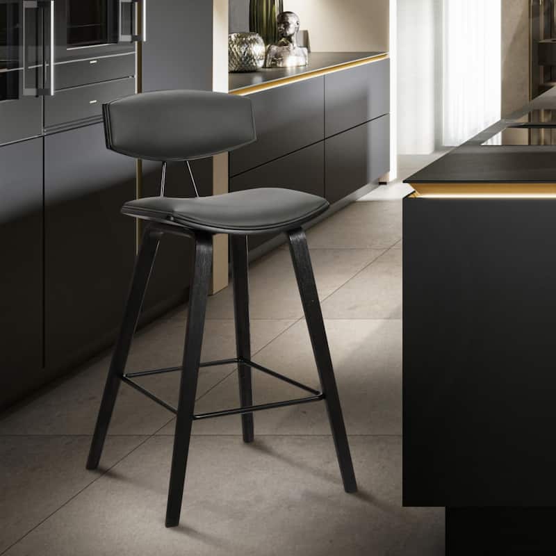 Iron Low Back Fabric Counter Bar Stool with Footrest and Wood Finish - 19” x 16” x 36” (D x W x H)