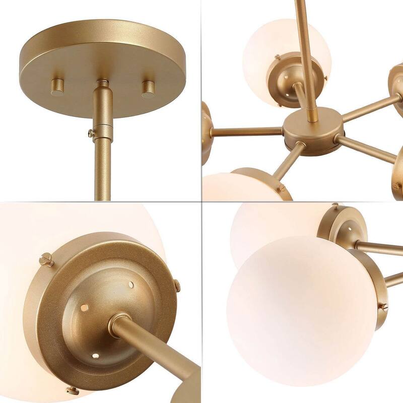 Cionar Mid-century Modern 5-Light Sputnik Dining Room Chandelier Wheel Kitchen Pendant with Orb Frosted Glass - D24" x H 69"