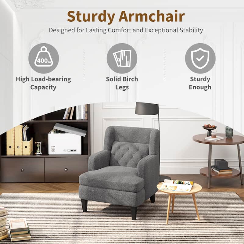 Modern 35.25" Upholstered Arm Chair with Birch Wood Legs amd Tufted Backrest for Living Room