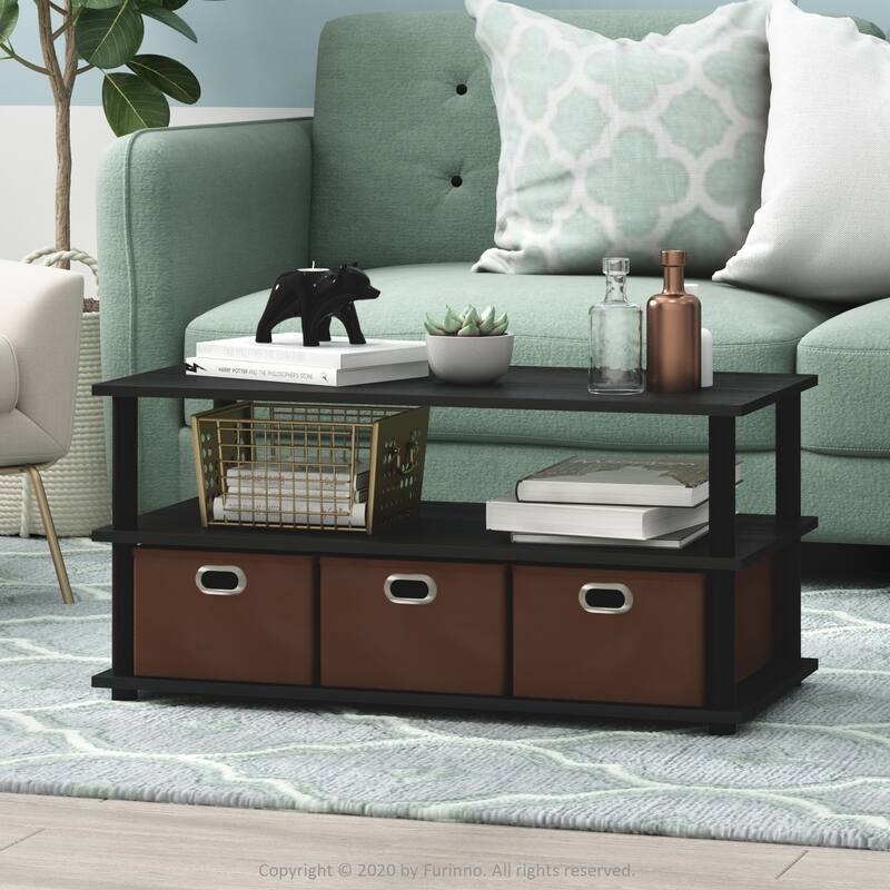Furinno Frans Turn-N-Tube Coffee Table with Bin Drawers, French Oak Grey/Black/Black