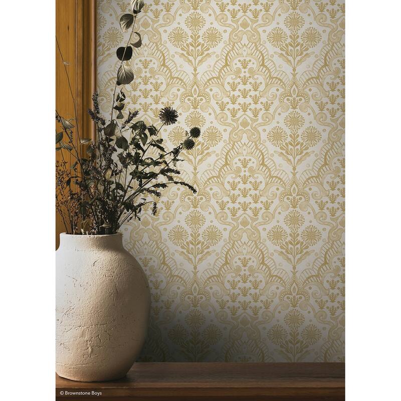 NuWallpaper Brownstone Boys Brownstone Blooms Ochre Peel and Stick Wallpaper - N/A