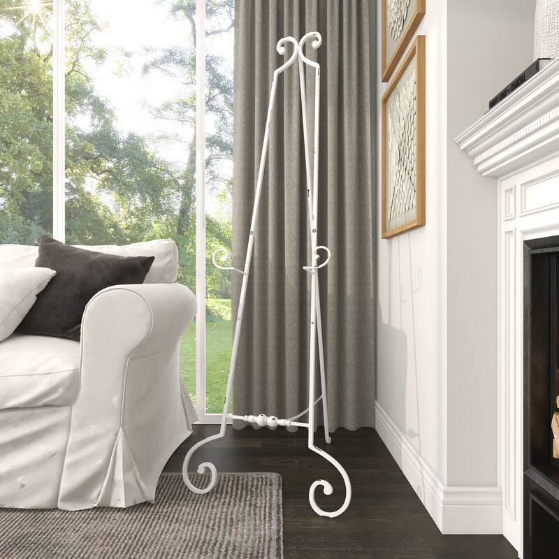 White Metal Large Adjustable 3 Tier Scroll Display Easel with Chain Support